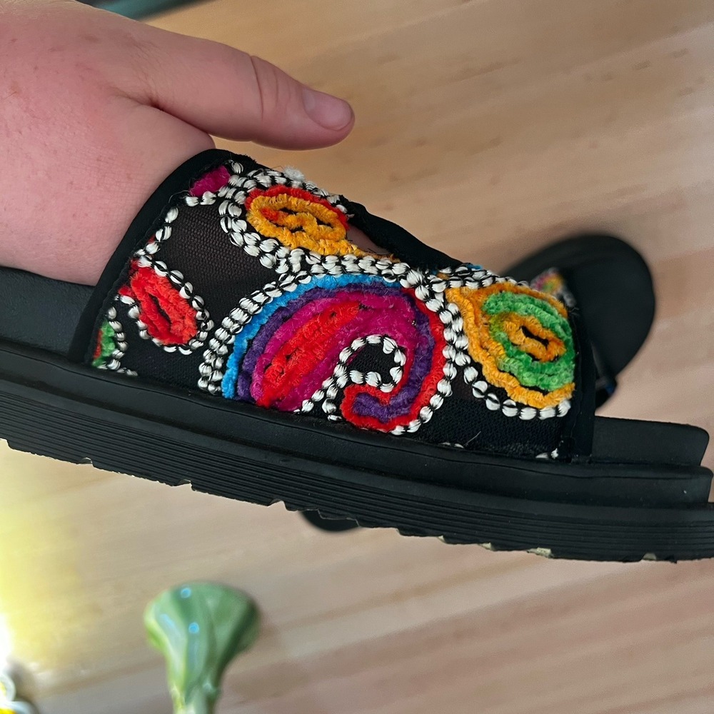 Boho Colorful Embroidered Floral Slide Sandals Festival Women's Size 11 - Picture 4 of 7